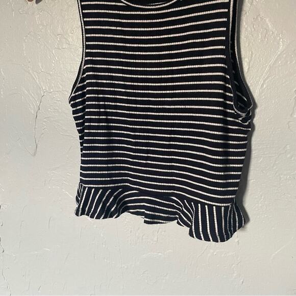 Forever 21 Navy and White Crop Peplum Nautical Tank size Large Fishermancore - Picture 2 of 4